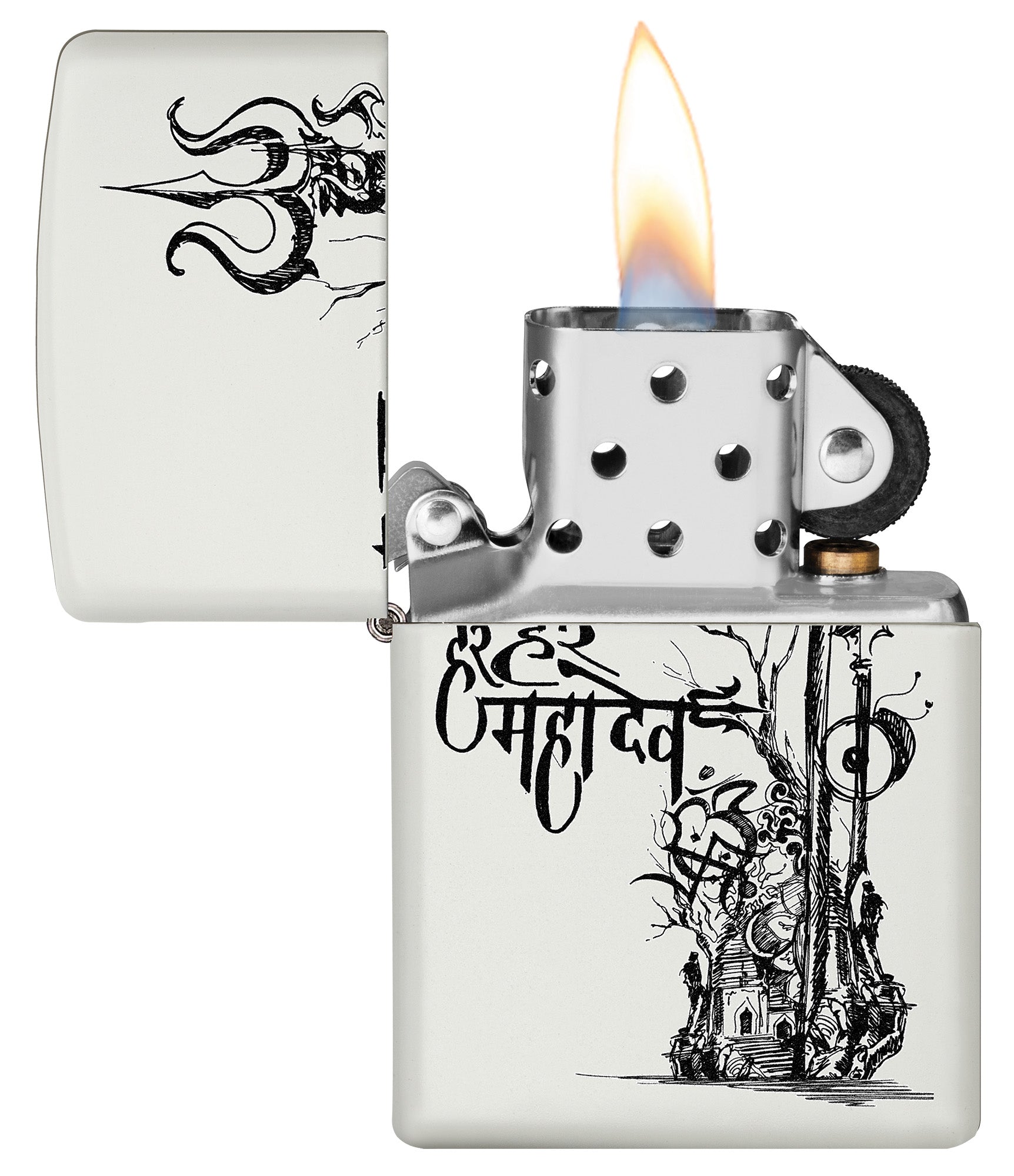ZippoShiva's Trishul White Matte Pocket Lighter Zippo